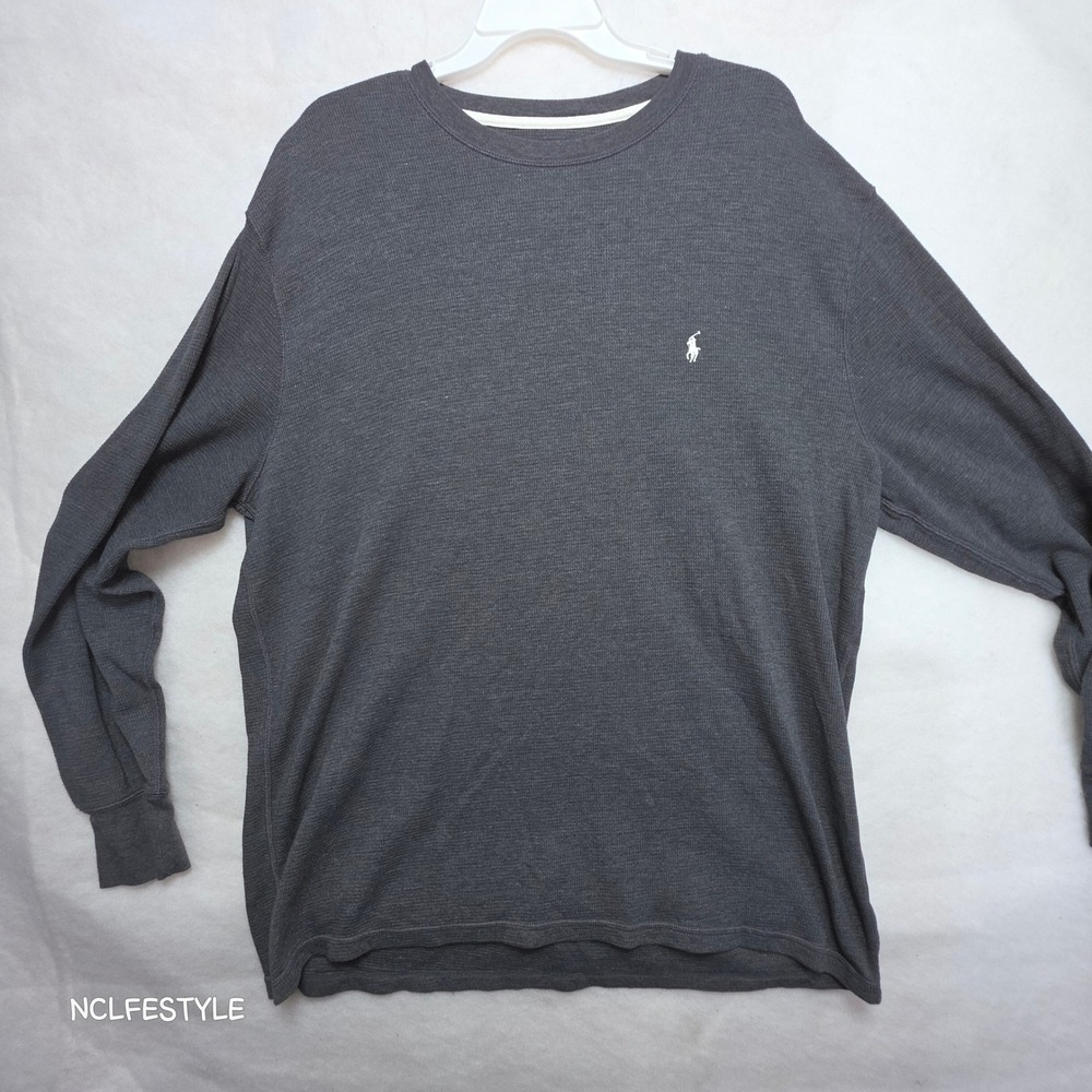Polo Ralph Lauren Mens 2XL Waffle Knit Thermal Sleepwear Shirts Navy Grey 2 Pack